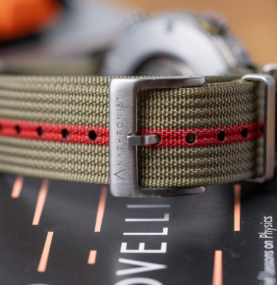 Olive Red Zero-Pass Ribbed Nylon Strap Signed Buckle