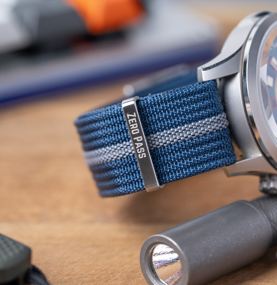 Blue Pinstripe Zero-Pass Ribbed Nylon Strap Zero-Pass System