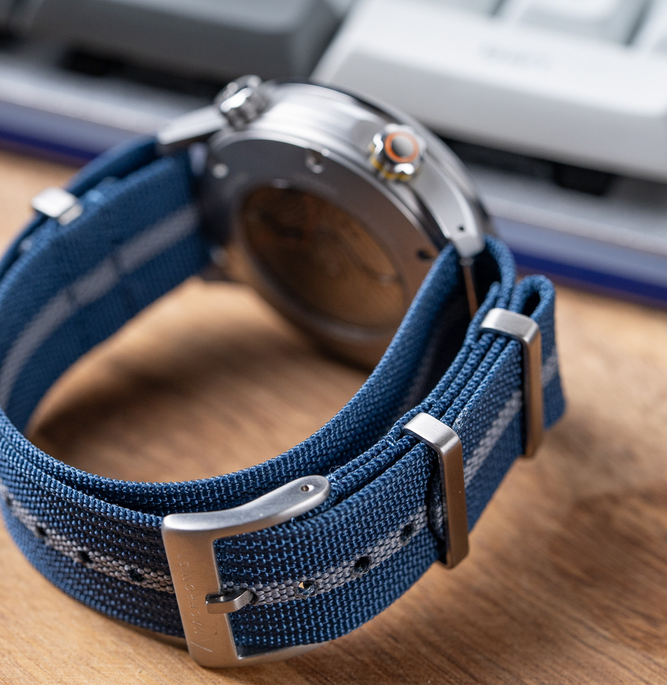 Blue Pinstripe Zero-Pass Ribbed Nylon Strap Stainless Steel Hardware