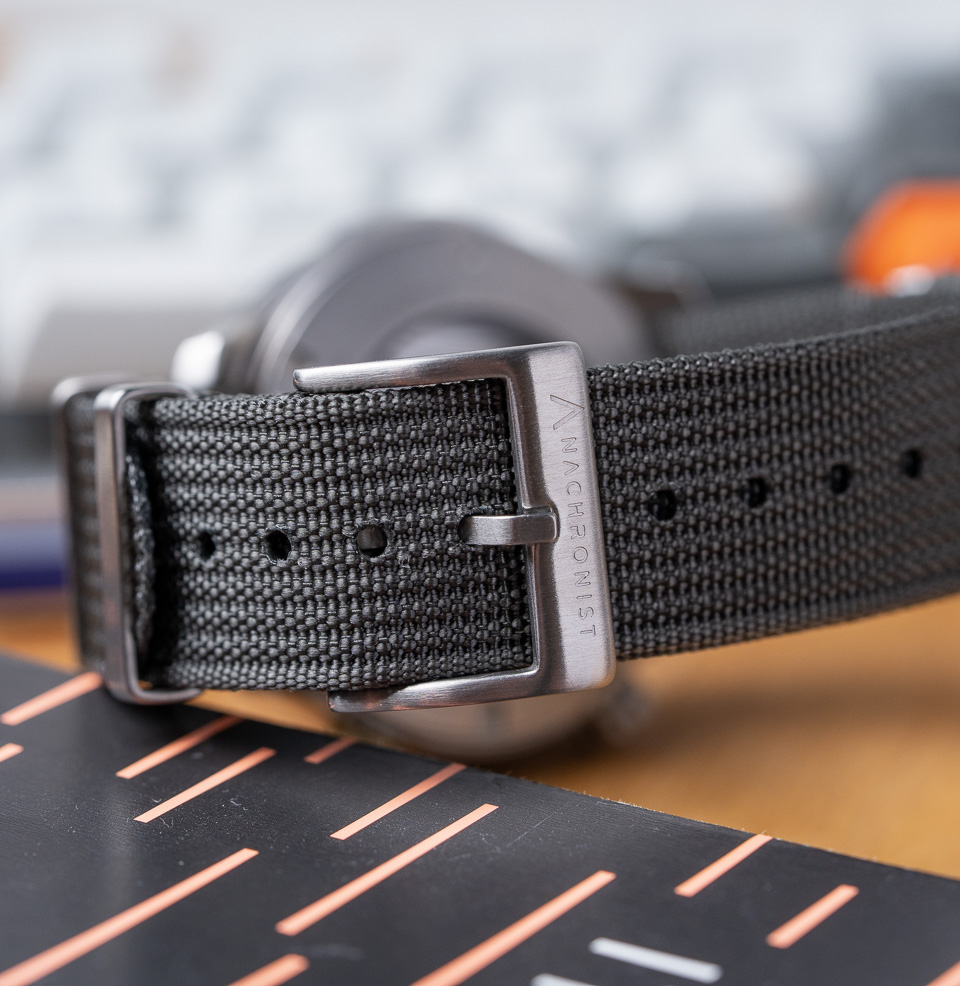 Steel Grey Zero-Pass Ribbed Nylon Strap Signed Buckle