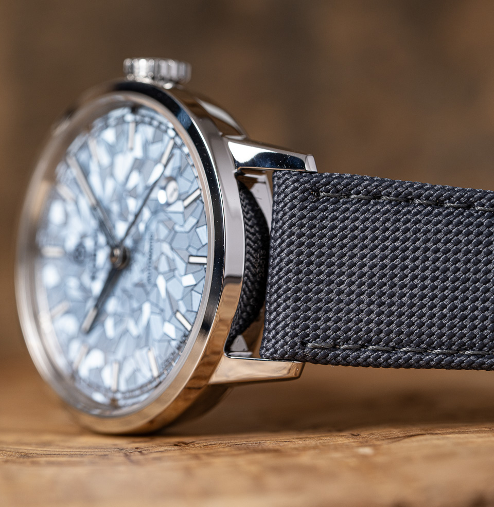 SPECTRA Blue Textile strap adds relaxed sophistication