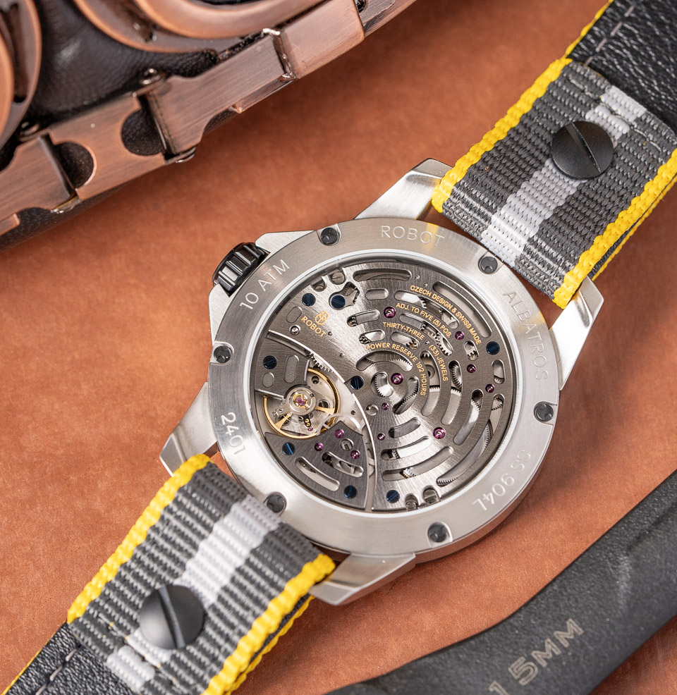 Albatros Manual Wind 8-Day Power Reserve Transparent caseback reveals decorated movement