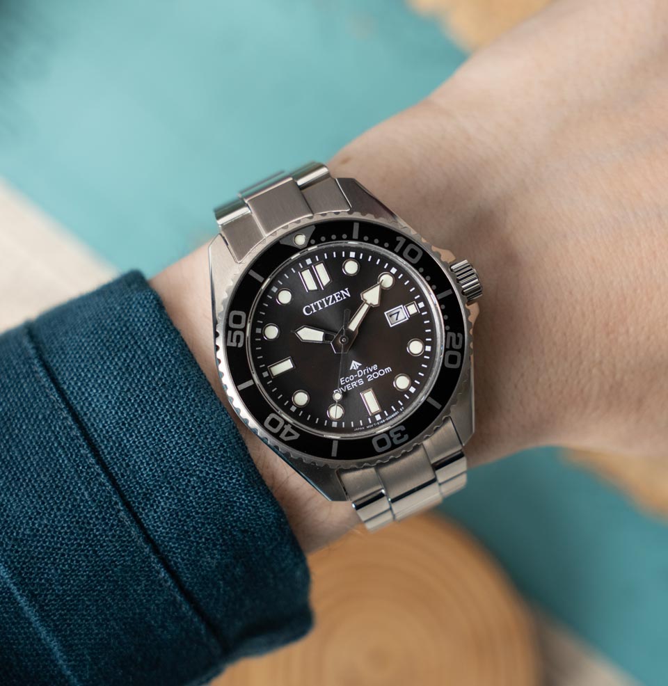 Promaster Dive Eco-Drive 41mm A 41mm case on a 7” wrist