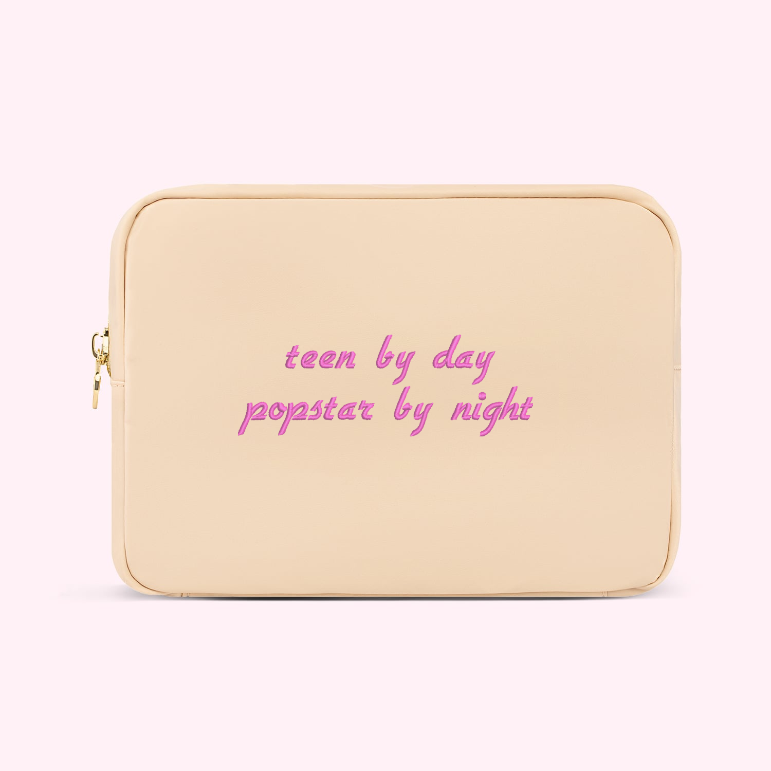 Embroidered Teen By Day Popstar By Night Large Pouch