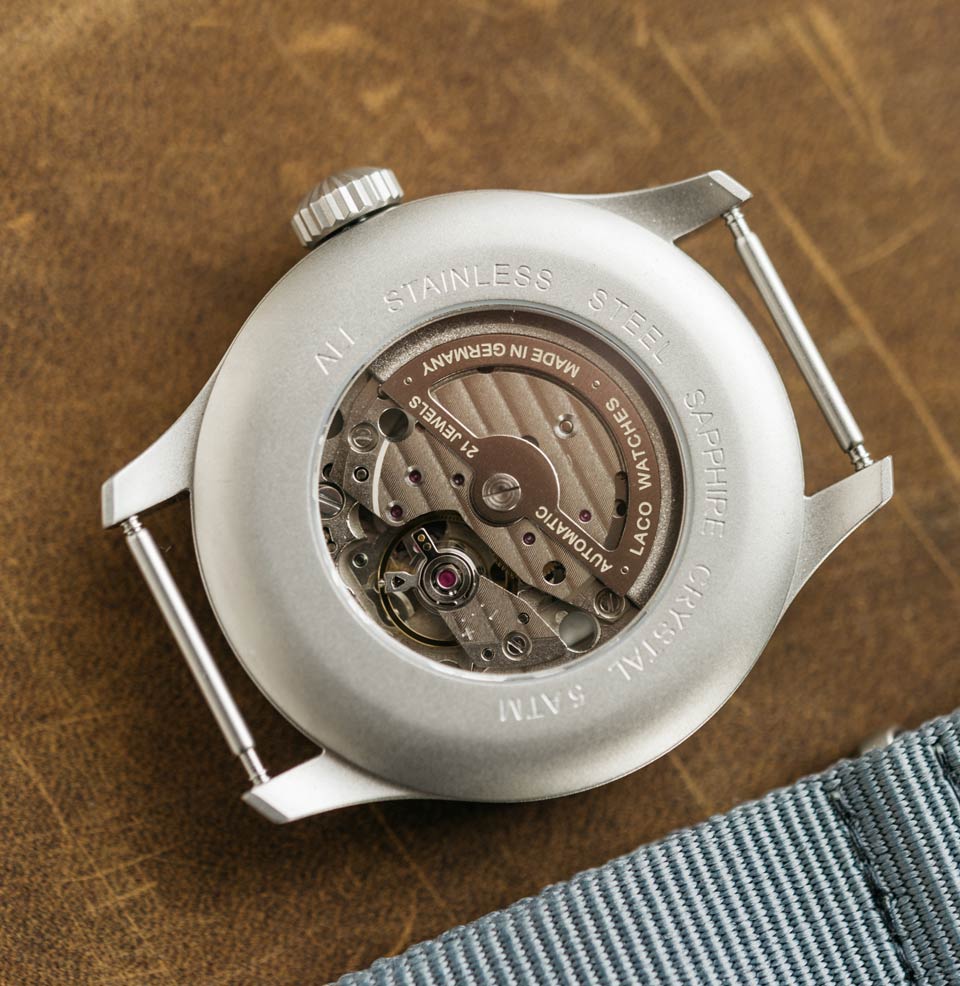 Augsburg Blaue Stunde 42mm Automatic | Blue Dial Display case-back 