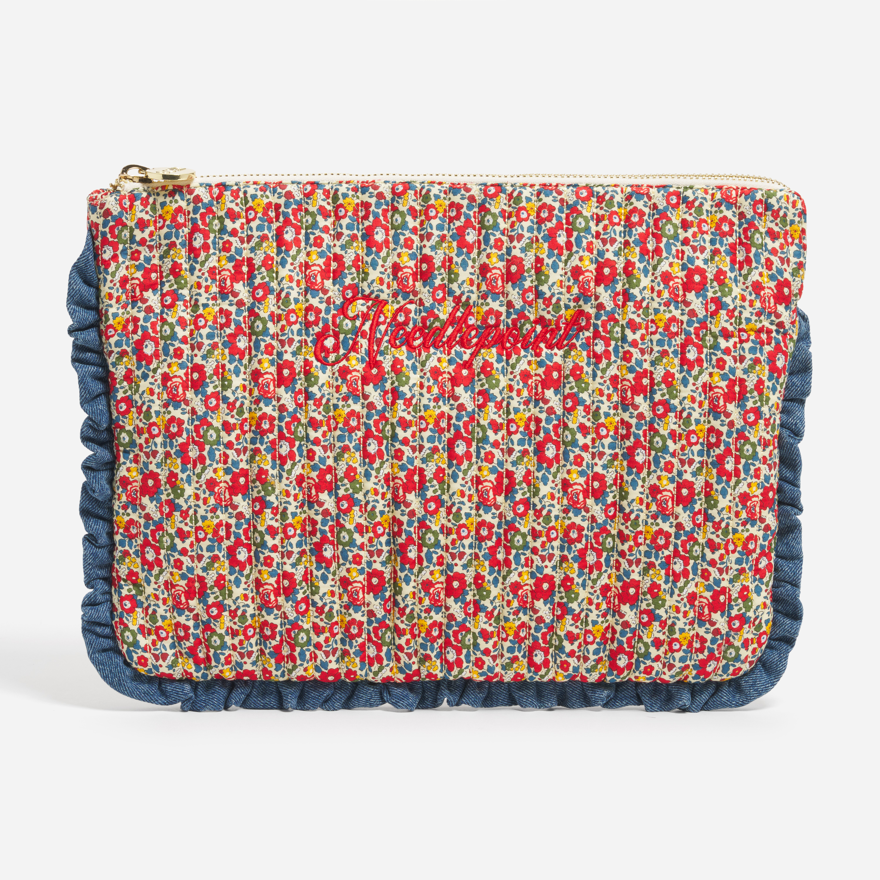Custom Embroidered Flat Pouch Set Made with Liberty Fabric
