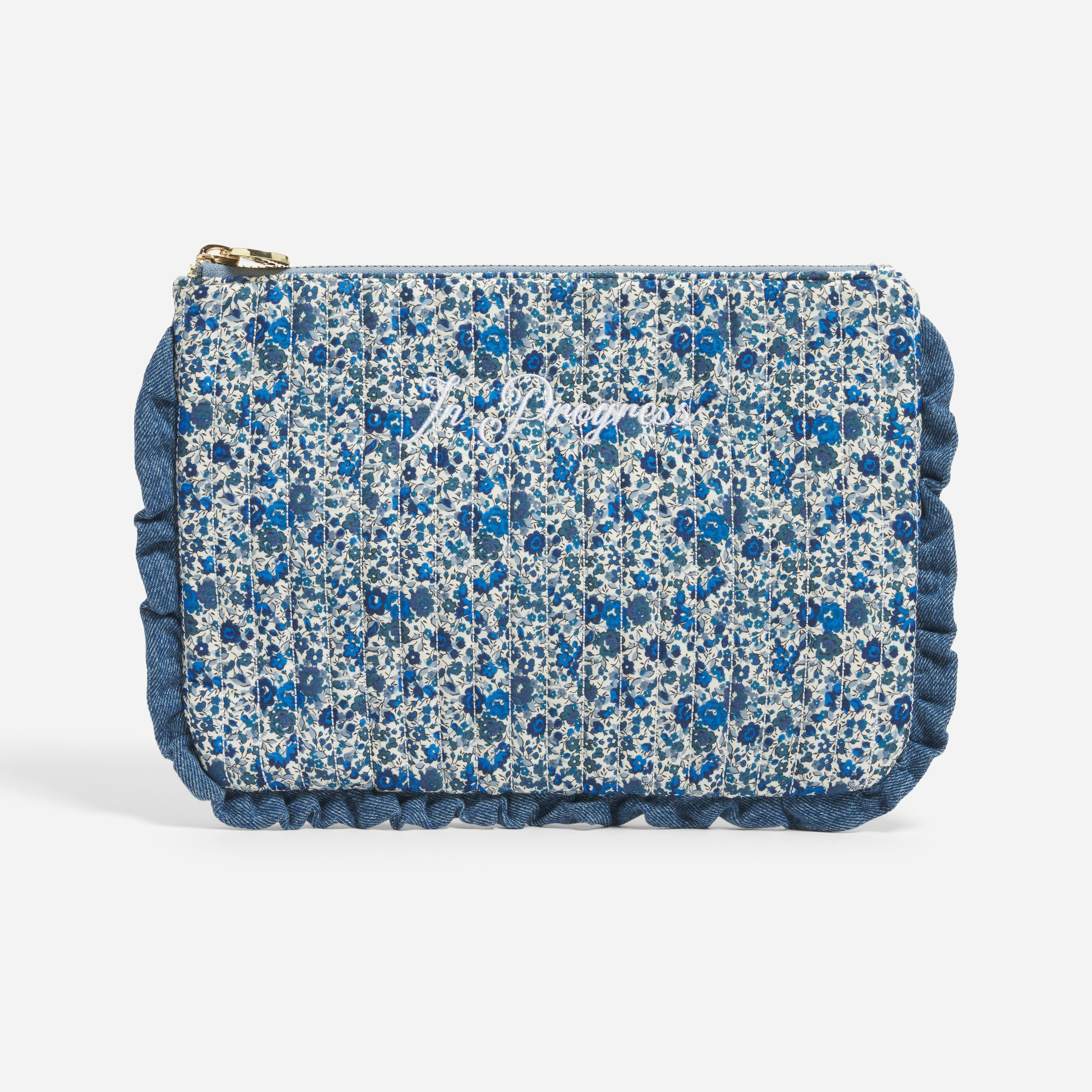 Custom Embroidered Flat Pouch Set Made with Liberty Fabric