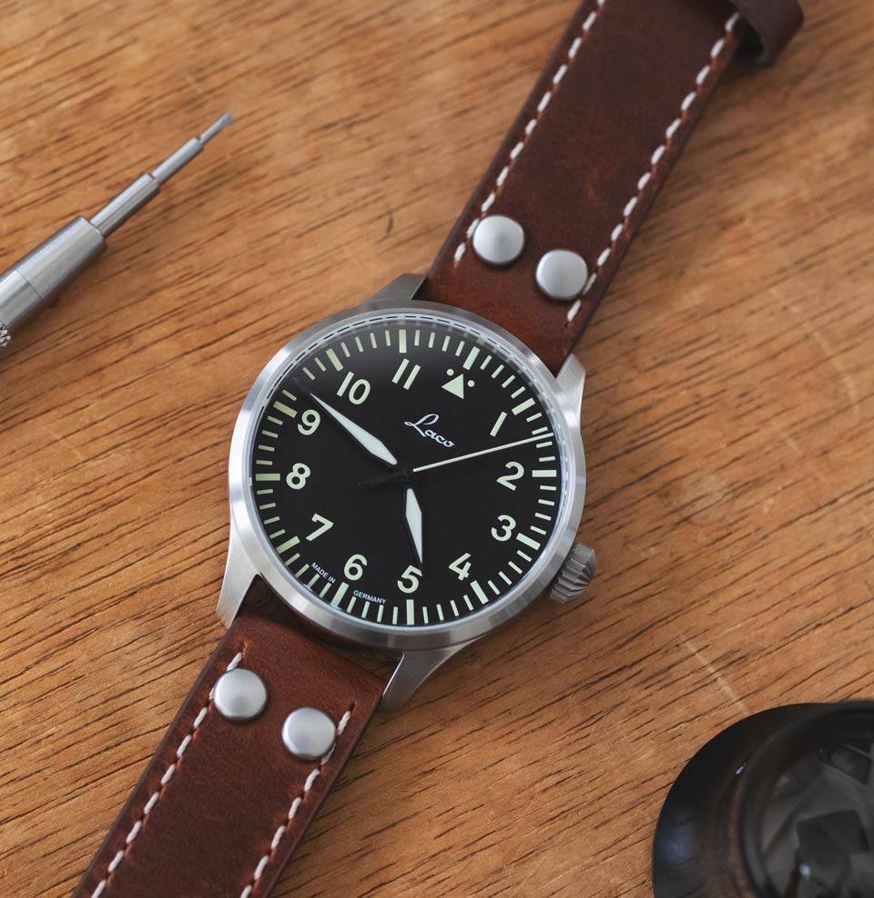 Augsburg 39mm Automatic | Black Dial Riveted leather strap