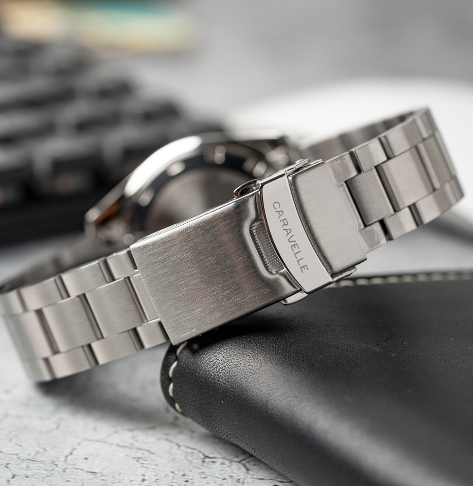 The Caravelle by Bulova Sea Hunter Diver Fold Over Side Button Clasp