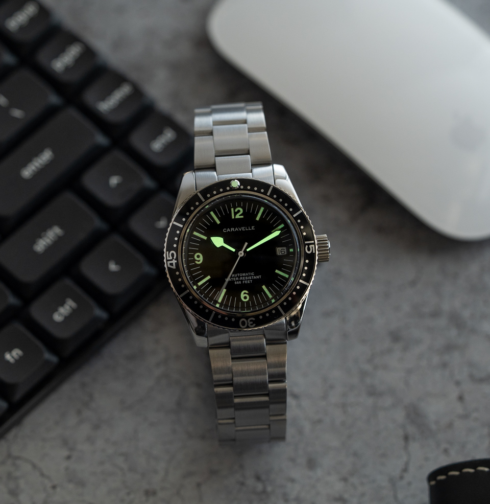 The Caravelle by Bulova Sea Hunter Diver Luminous markers and hands