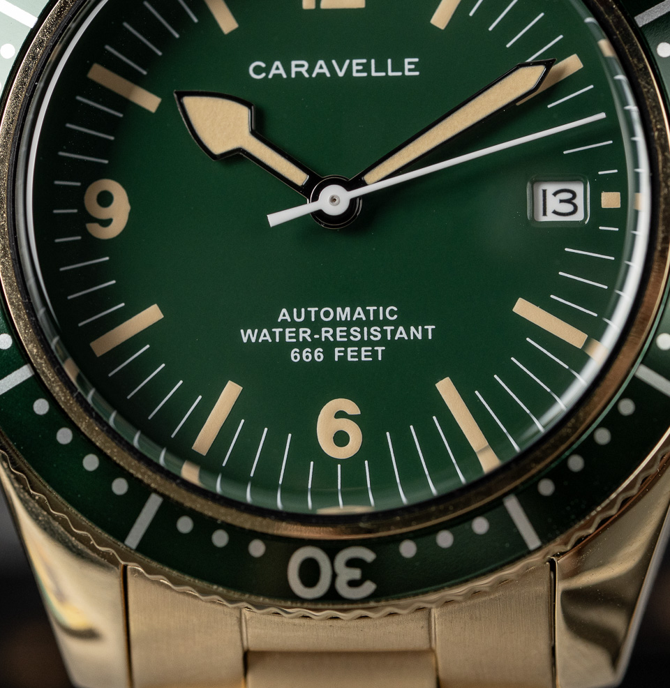 The Caravelle by Bulova Sea Hunter Diver Three-hand date layout