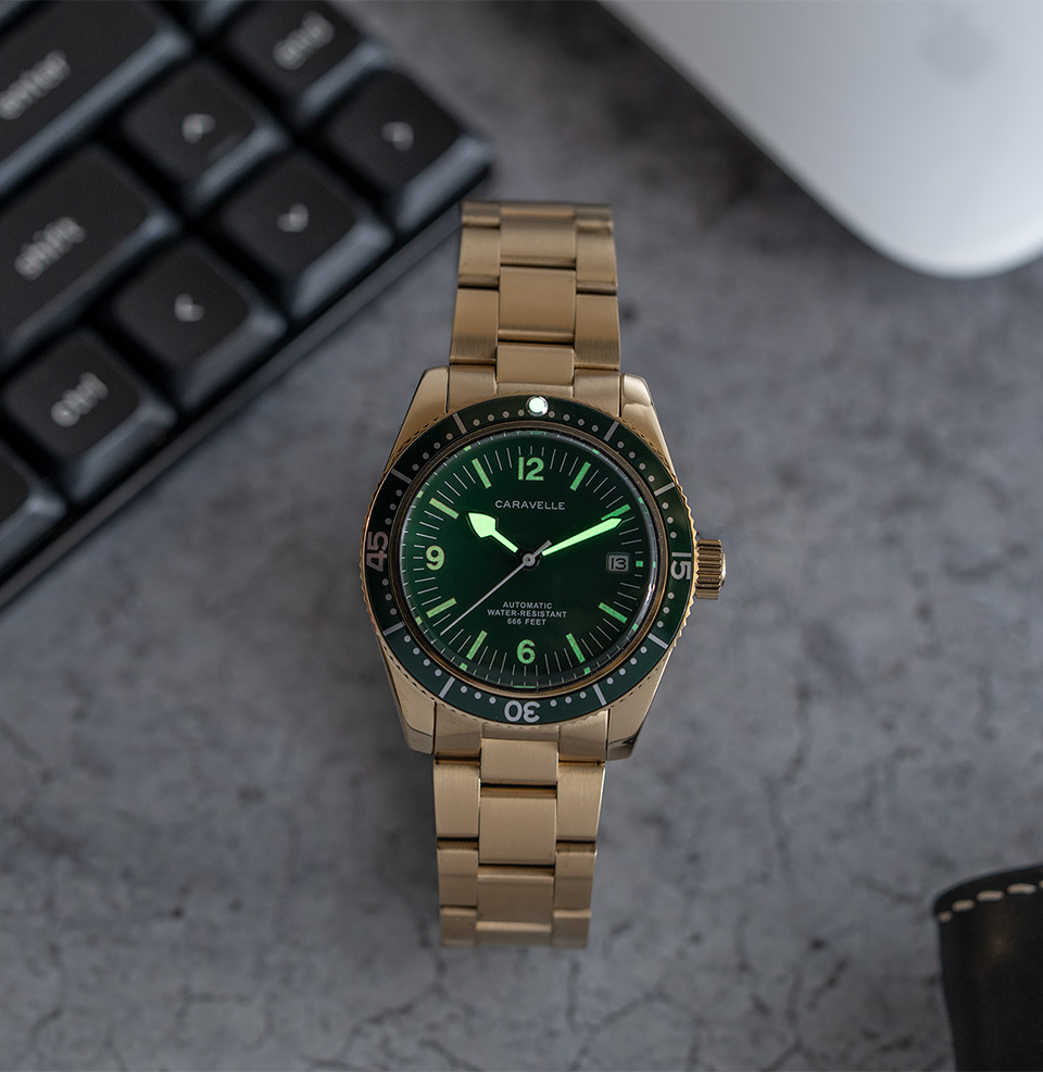 The Caravelle by Bulova Sea Hunter Diver Luminous markers and hands