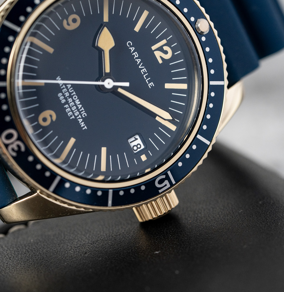 The Caravelle by Bulova Sea Hunter Diver Three-hand date layout