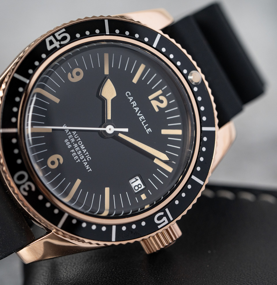 The Caravelle by Bulova Sea Hunter Diver Three-hand date layout