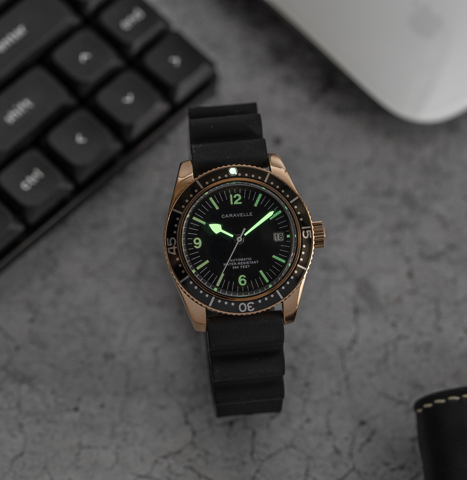 The Caravelle by Bulova Sea Hunter Diver Luminous markers and hands