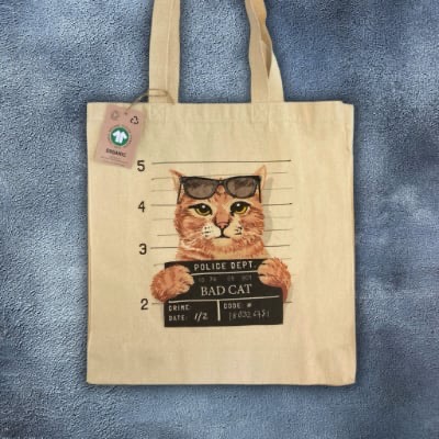 Printed GOTS Canvas Bag - Bad Cat