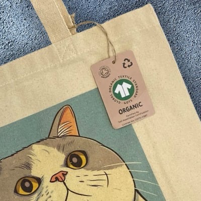 Printed GOTS Canvas Bag - Heavy Breathing Cat Tag