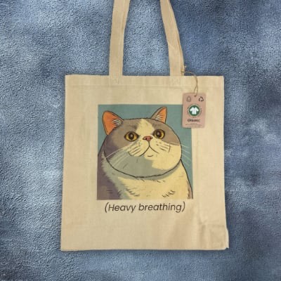 Printed GOTS Canvas Bag - Heavy Breathing Cat