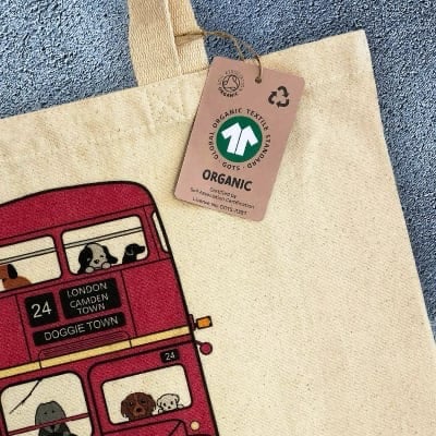Printed GOTS Canvas Bag - London Double Decker Bus Tag
