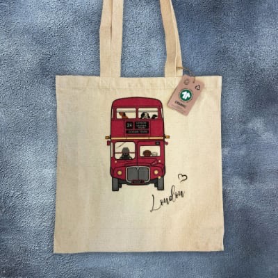 Printed GOTS Canvas Bag - London Double Decker Bus