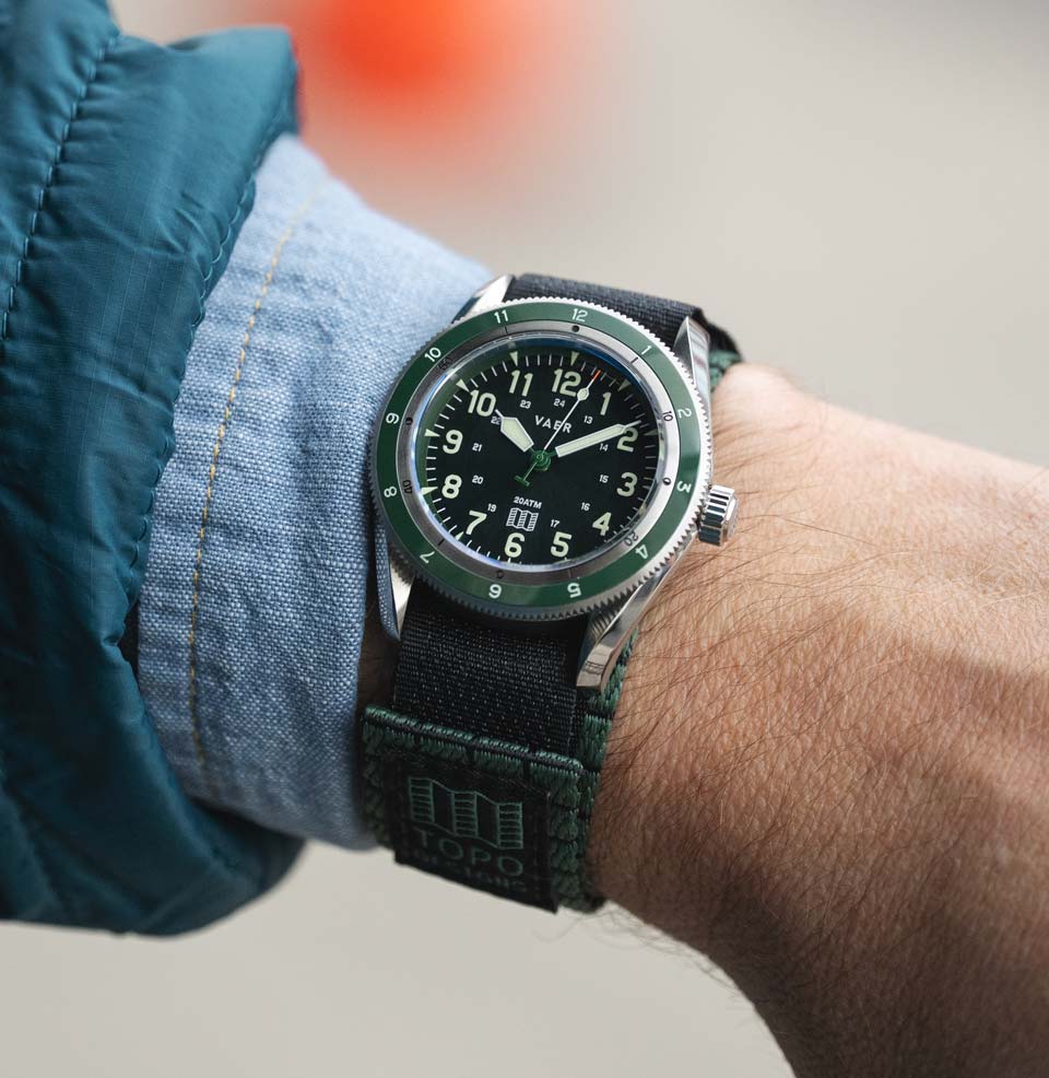 Vaer x Topo Designs x Worn & Wound Solar Hiker Preorder 38mm for a great fit