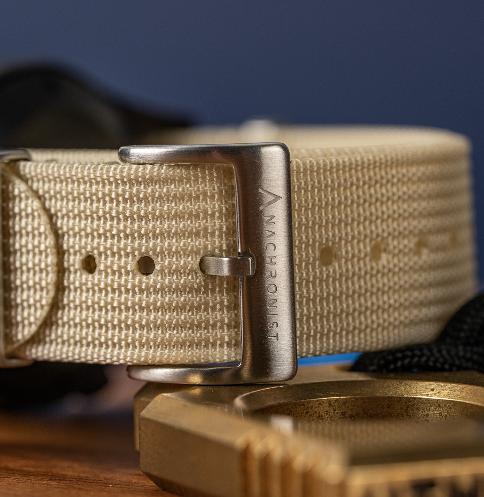 Cream Zero-Pass Ribbed Nylon Strap Signed Buckle