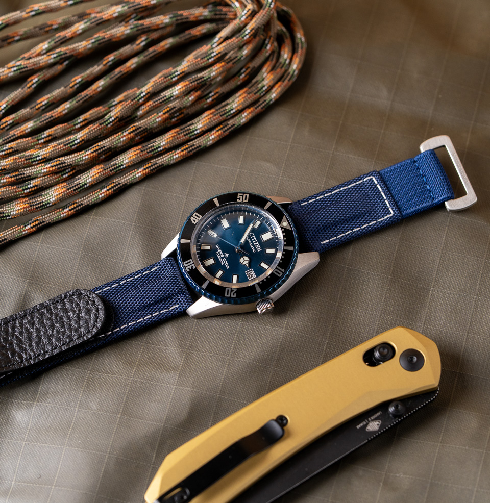 Hook and Loop Elastic Quick Release Watch Straps Brushed Stainless Steel Hardware