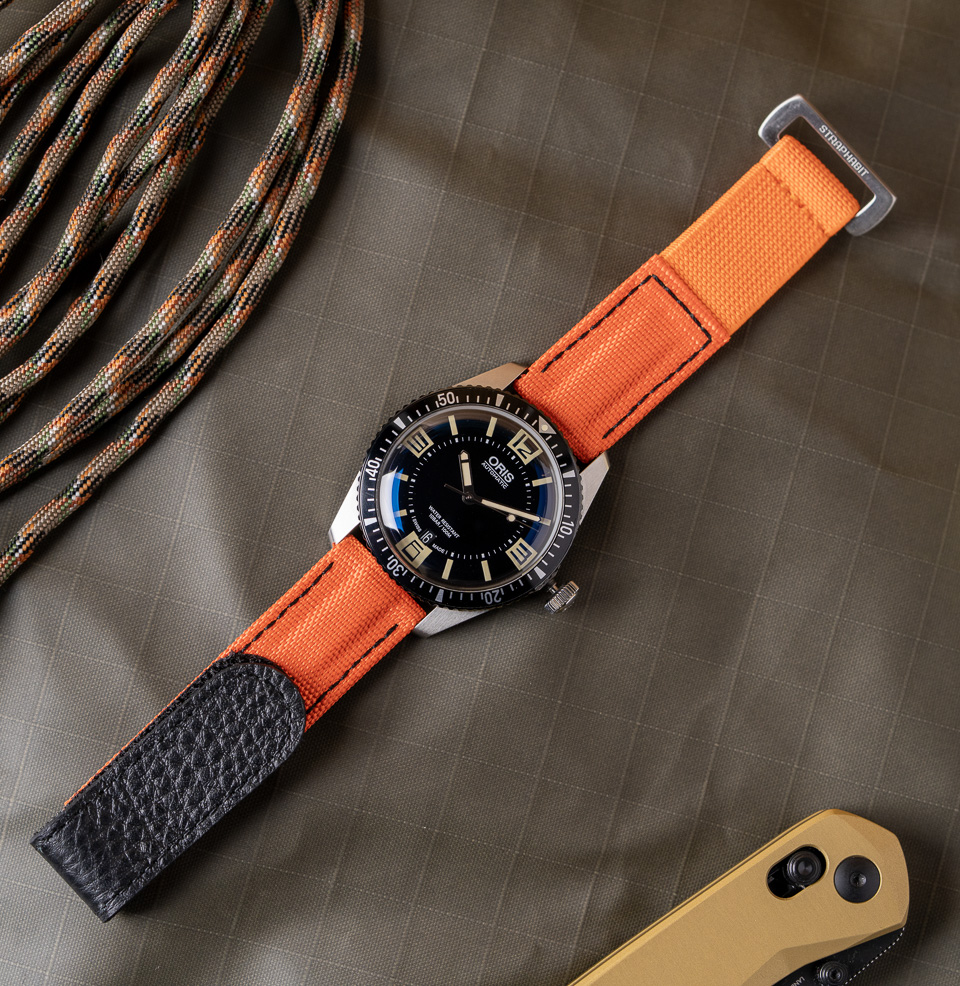 Hook and Loop Elastic Quick Release Watch Straps Brushed Stainless Steel Hardware