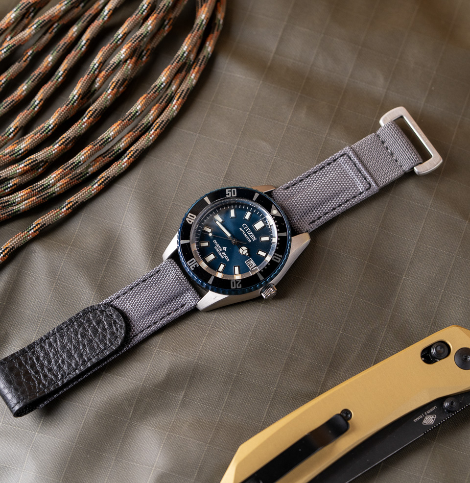 Hook and Loop Elastic Quick Release Watch Straps Brushed Stainless Steel Hardware