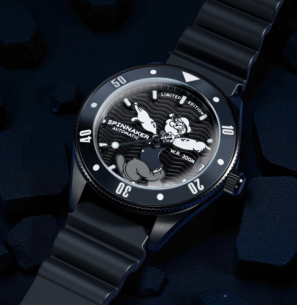 Spinnaker Challenger Automatic – Popeye “Anchor Arms” Limited Edition Black Rubber Strap