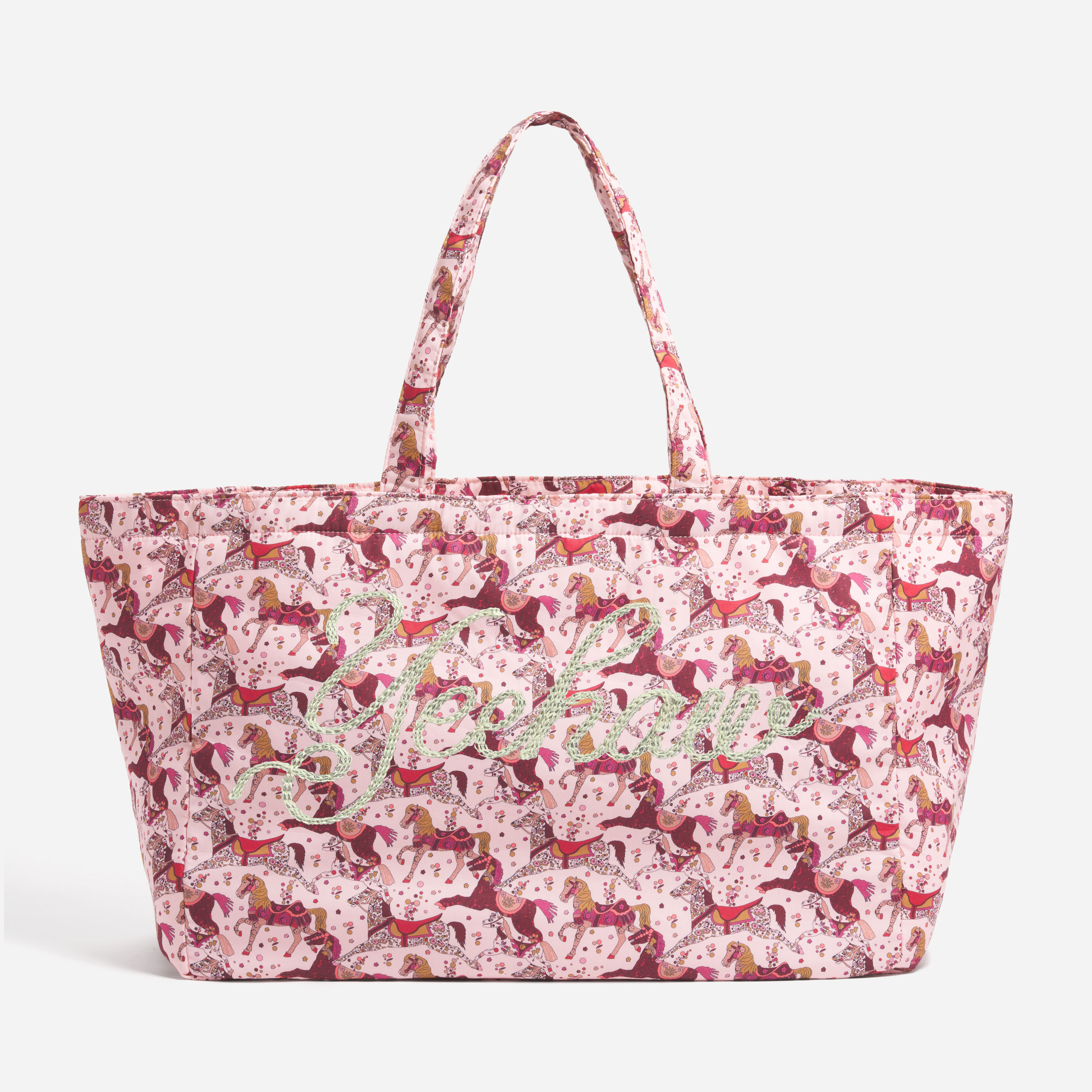 Custom Embroidered Large Everything Tote Made with Liberty Fabric