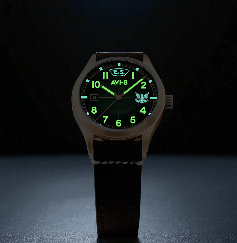 AVI-8 Flyboy Eagle Squadron Auto Bronze 85th Limited Edition Watches Lume Throughout
