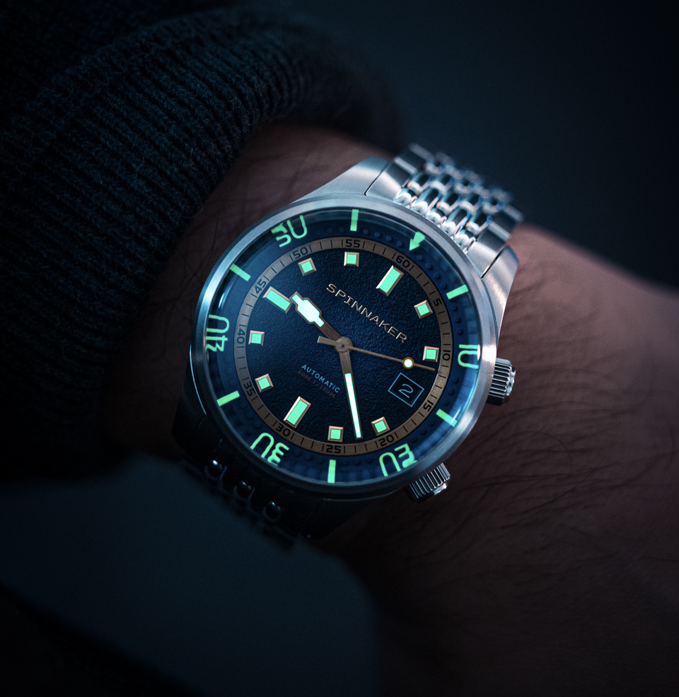Spinnaker Bradner Automatic Pacific Blue Watch Luminous Internal Bezel