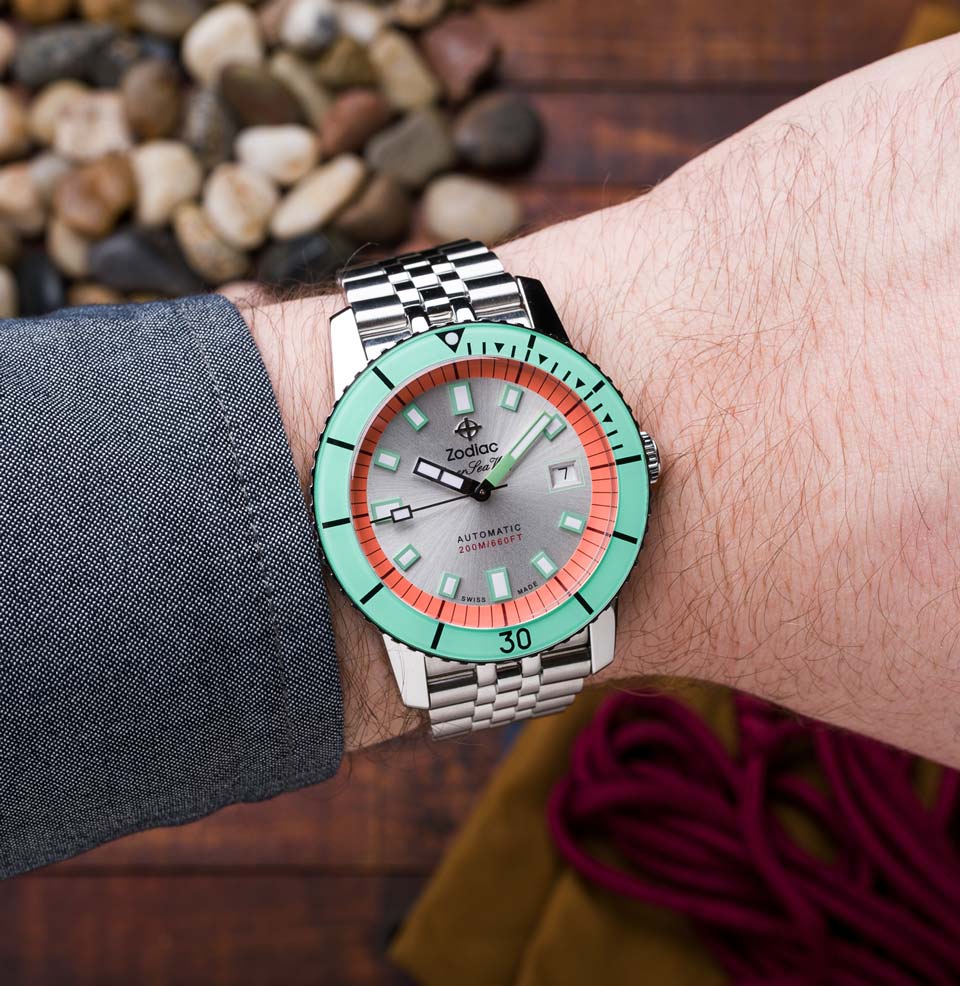 Zodiac Super Sea Wolf Compression - Watermelon Watch 40mm on a 7