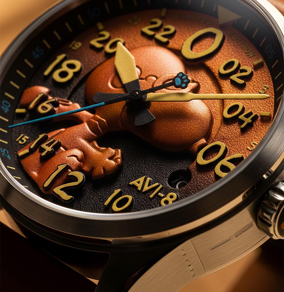 AVI-8 Spitfire Peanuts Snoopy Flying Ace 24-Hour Limited Edition Watch 3D Snoopy Pilot Dial