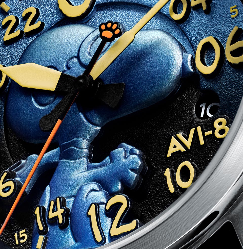 AVI-8 Spitfire Peanuts Snoopy Flying Ace 24-Hour Limited Edition Watch 3D Snoopy Pilot Dial