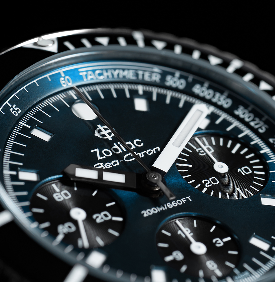Sea-Chron Automatic | Blue Dial A Tachymeter Scale chapter ring