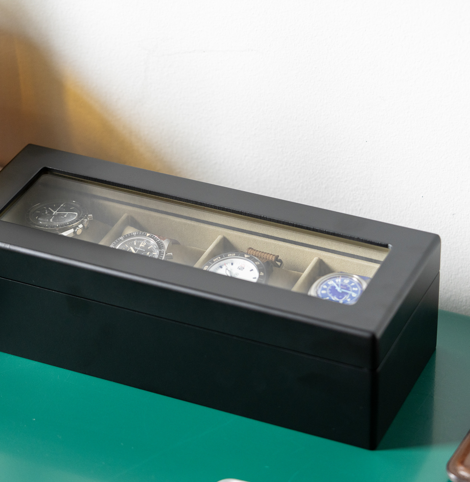 Bey-Berk International 4-Slot Watch Box Glass See-Thru Top