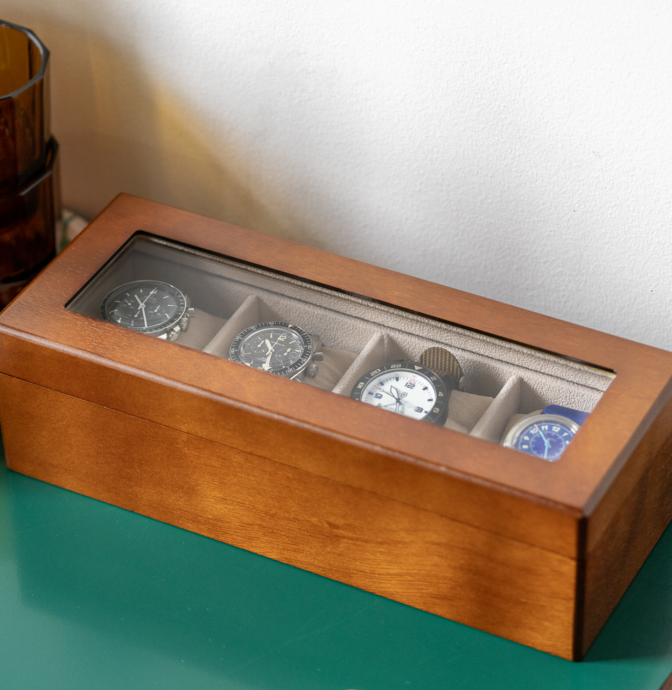 Bey-Berk International 4-Slot Watch Box Glass See-Thru Top
