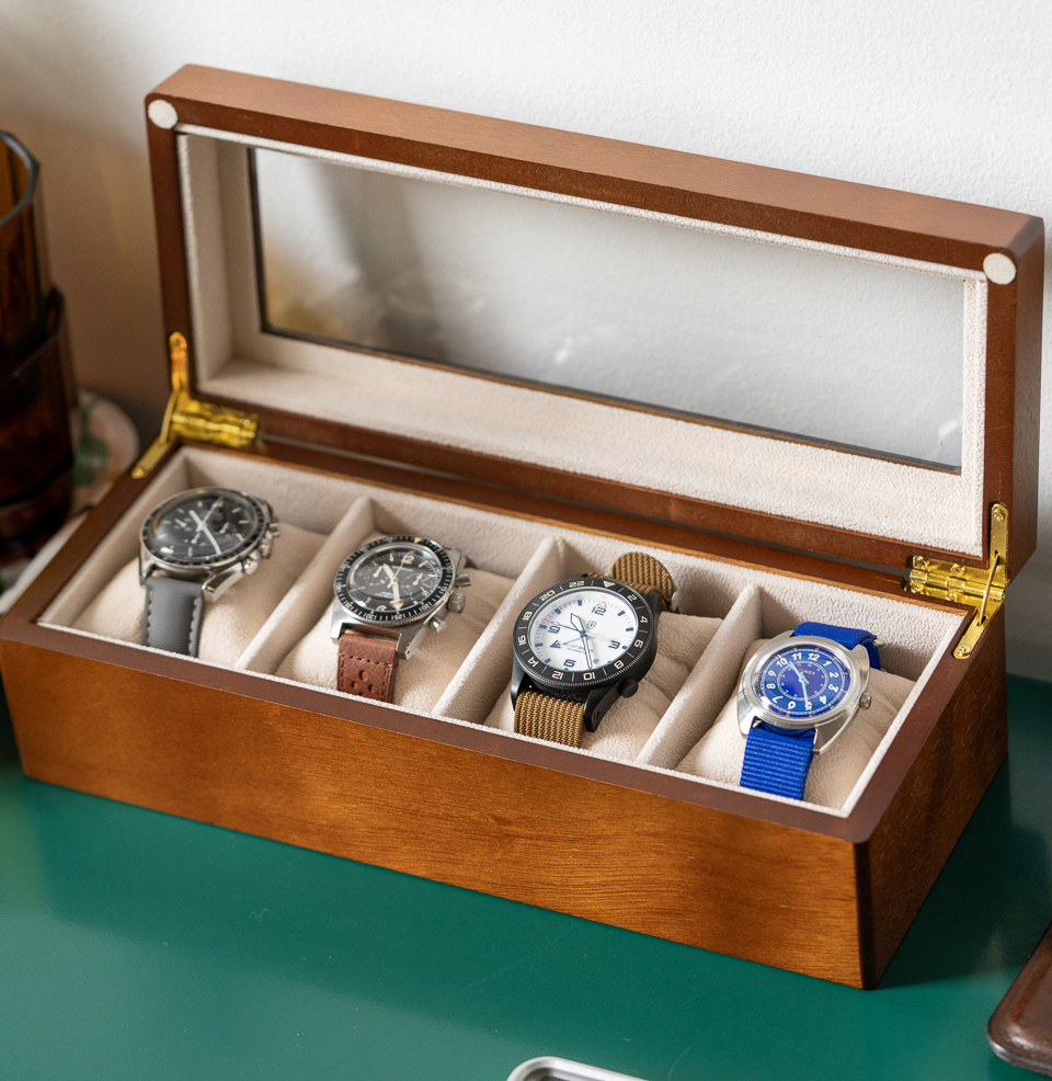 Bey-Berk International 4-Slot Watch Box Compact Desk Footprint.