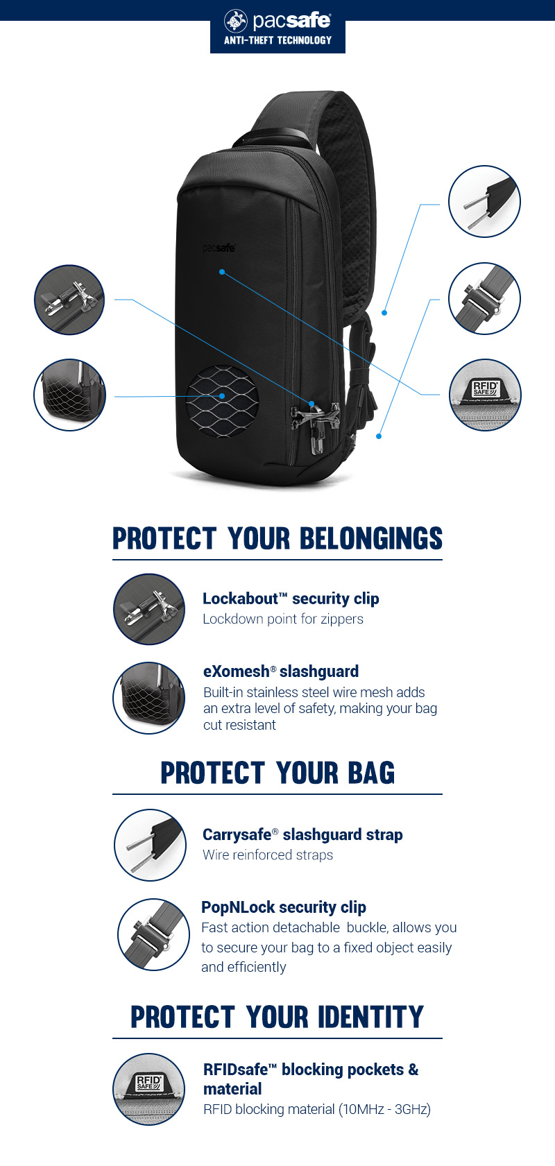 Pacsafe® V Tech anti-theft sling pack