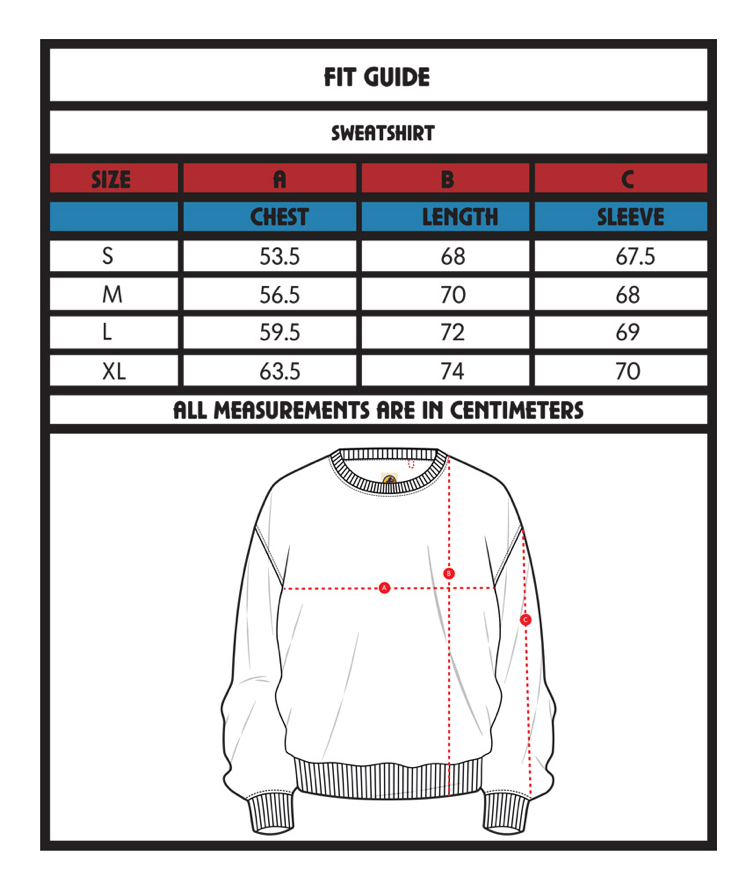 Sweatshirt size guide