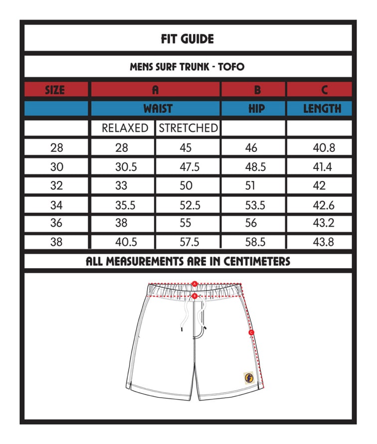 Shorts size guide