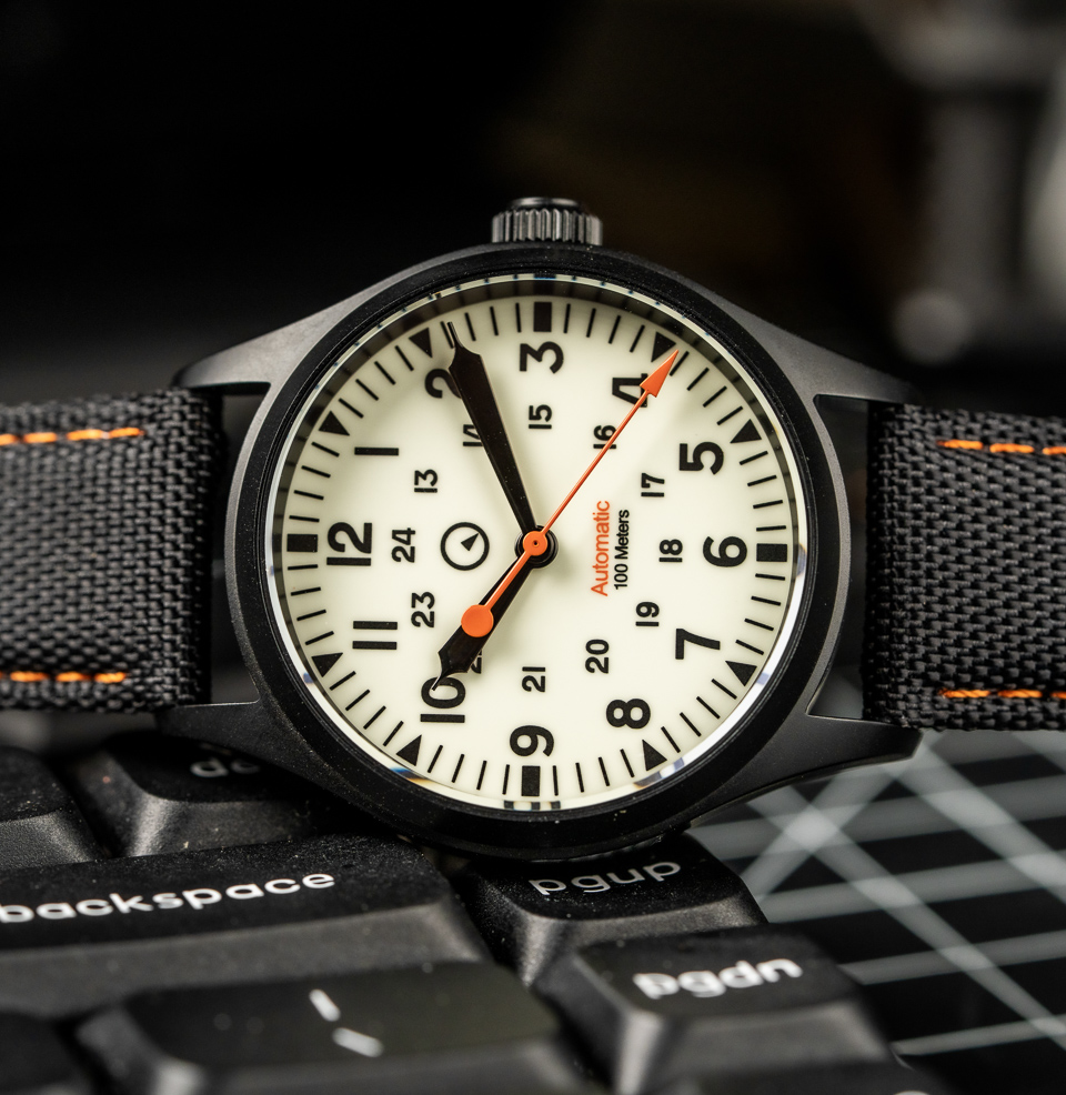 Islander Mitchel Black DLC Field Watch No-Date Dial Design