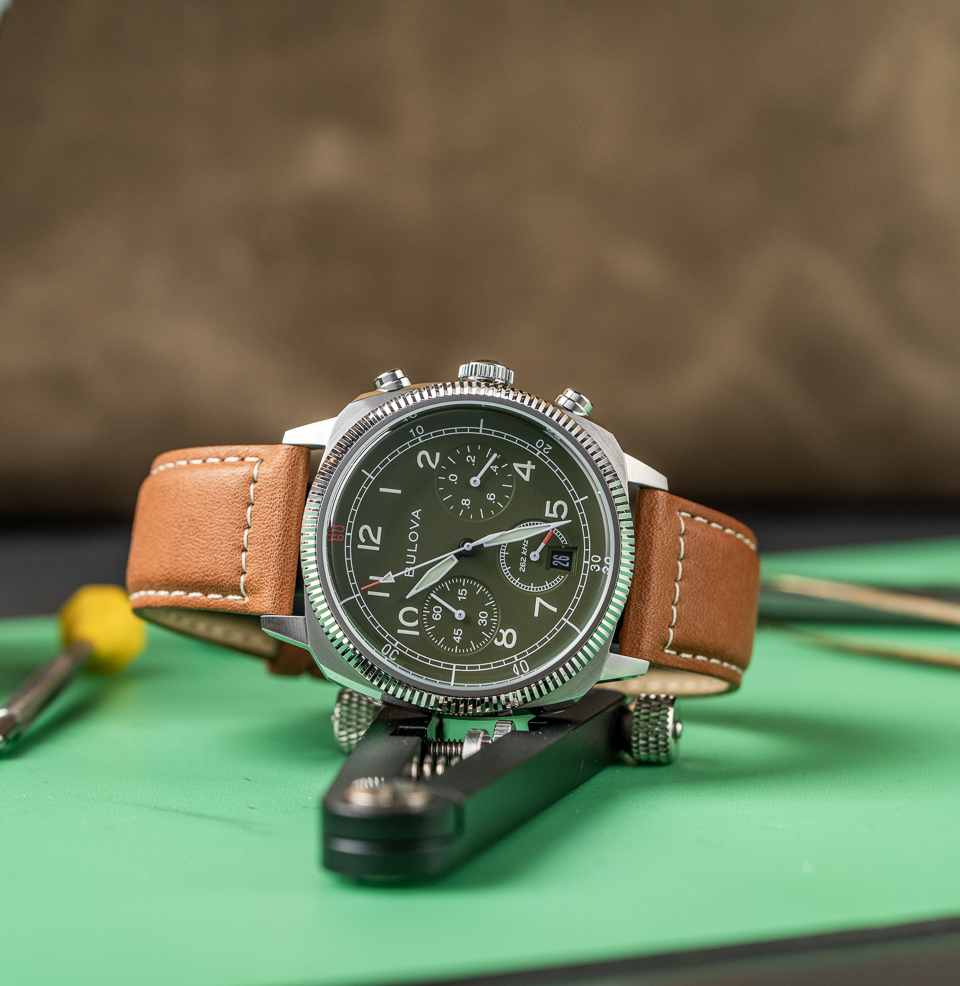 Bulova Military VWI Special Edition Chronograph Watch Stitched Leather Field Strap