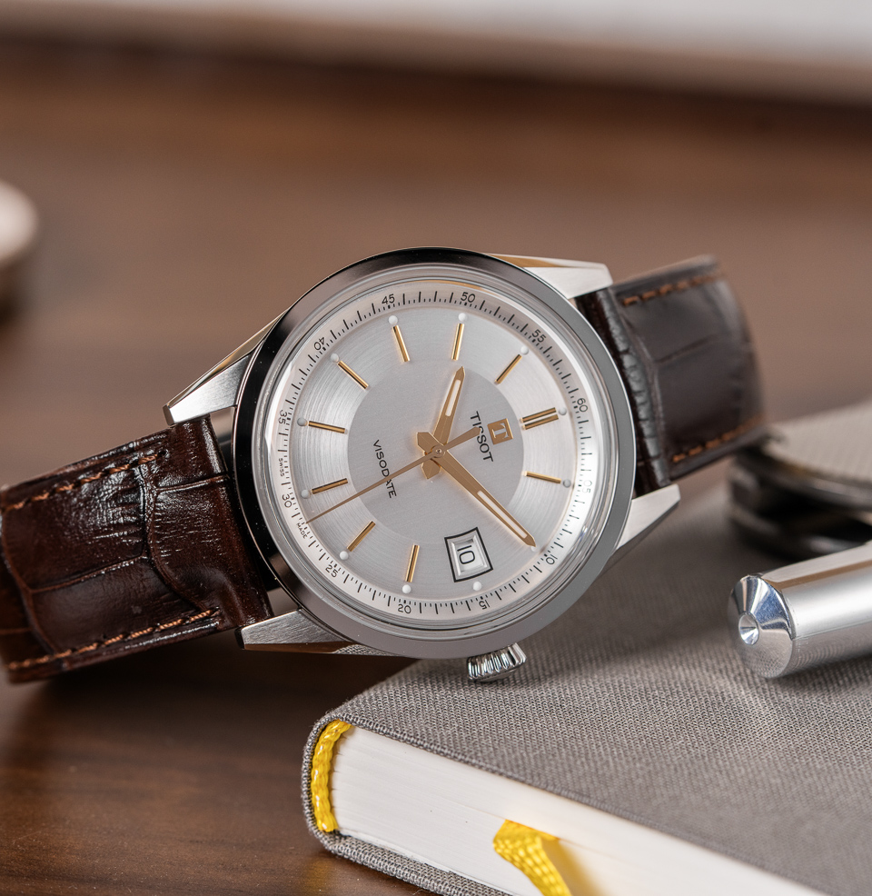 Tissot Heritage Visodate Powermatic 80 Watch Collection Textured Bi-Finish Dial