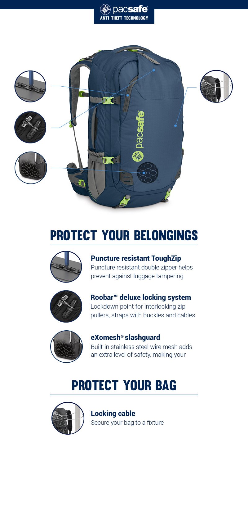 Pacsafe EXP55 anti theft travel pack Pacsafe Pacsafe