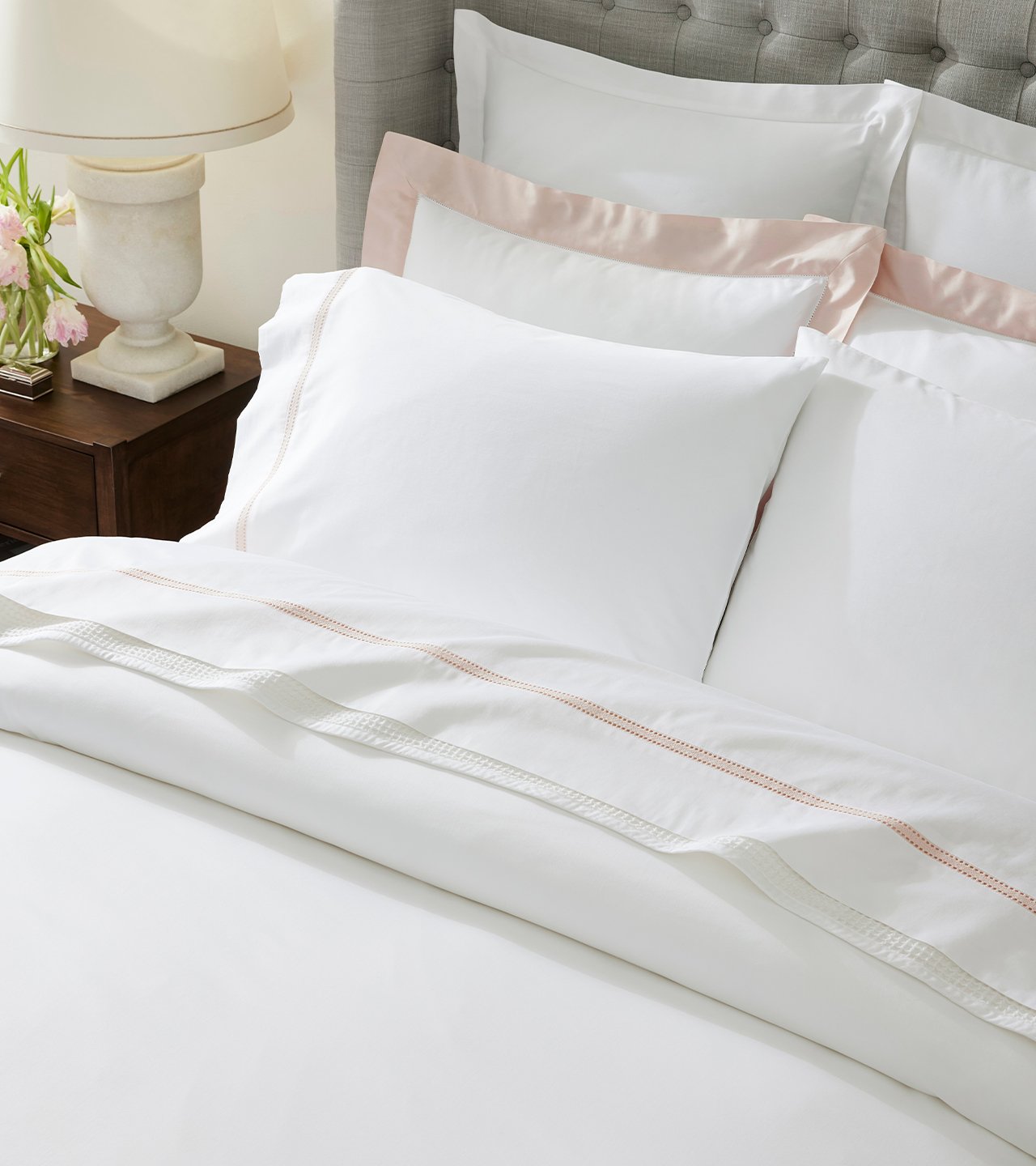 Bed made with Eyelet Sheet & Duvet Set in White