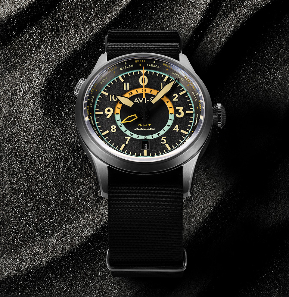 AVI-8 Flyboy Wingman Worldtimer GMT Automatic Tropical Grey Watch The Flyboy Wingman Worldtimer