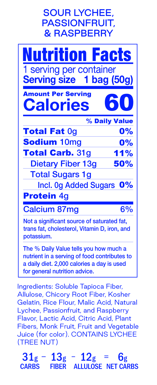 Sour / 6 bags nutritional panel